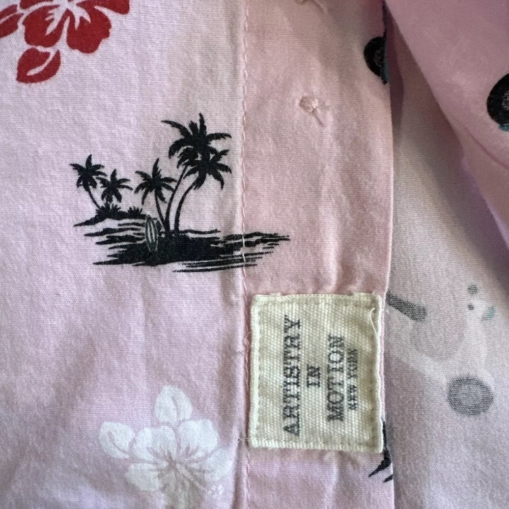 Artistry in Motion Mens Slim Fit Scooters Islands Print Button Down Shirt XL - Picture 5 of 5